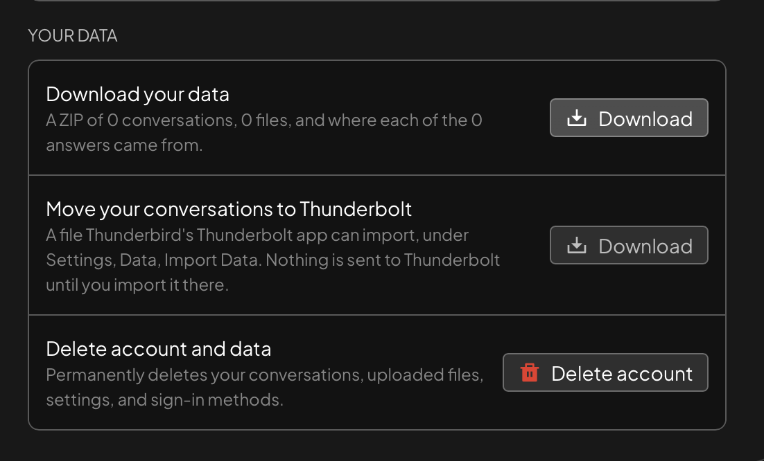 Screenshot of Account tab in Alpha Settings